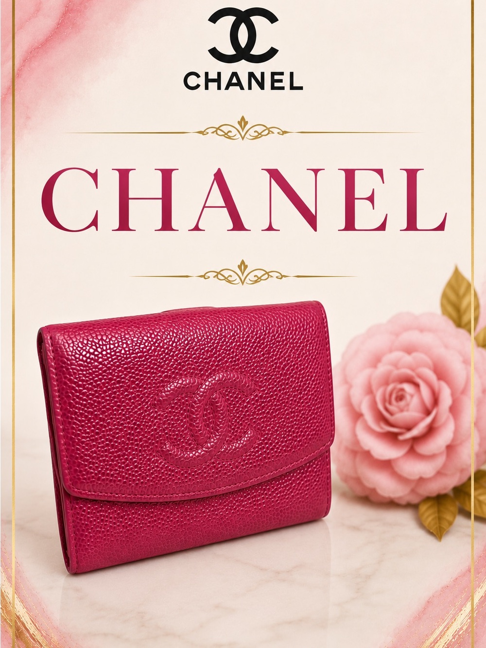 CHANEL Classic Pink Caviar Leather Compact Wallet